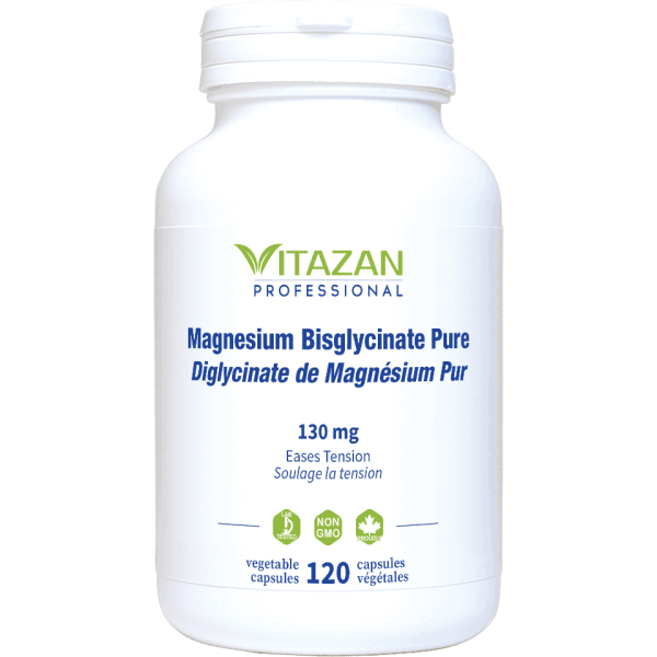 Magnesium Bisglycinate Pure 130mg, 60 &120 Veg Caps, Vitazan