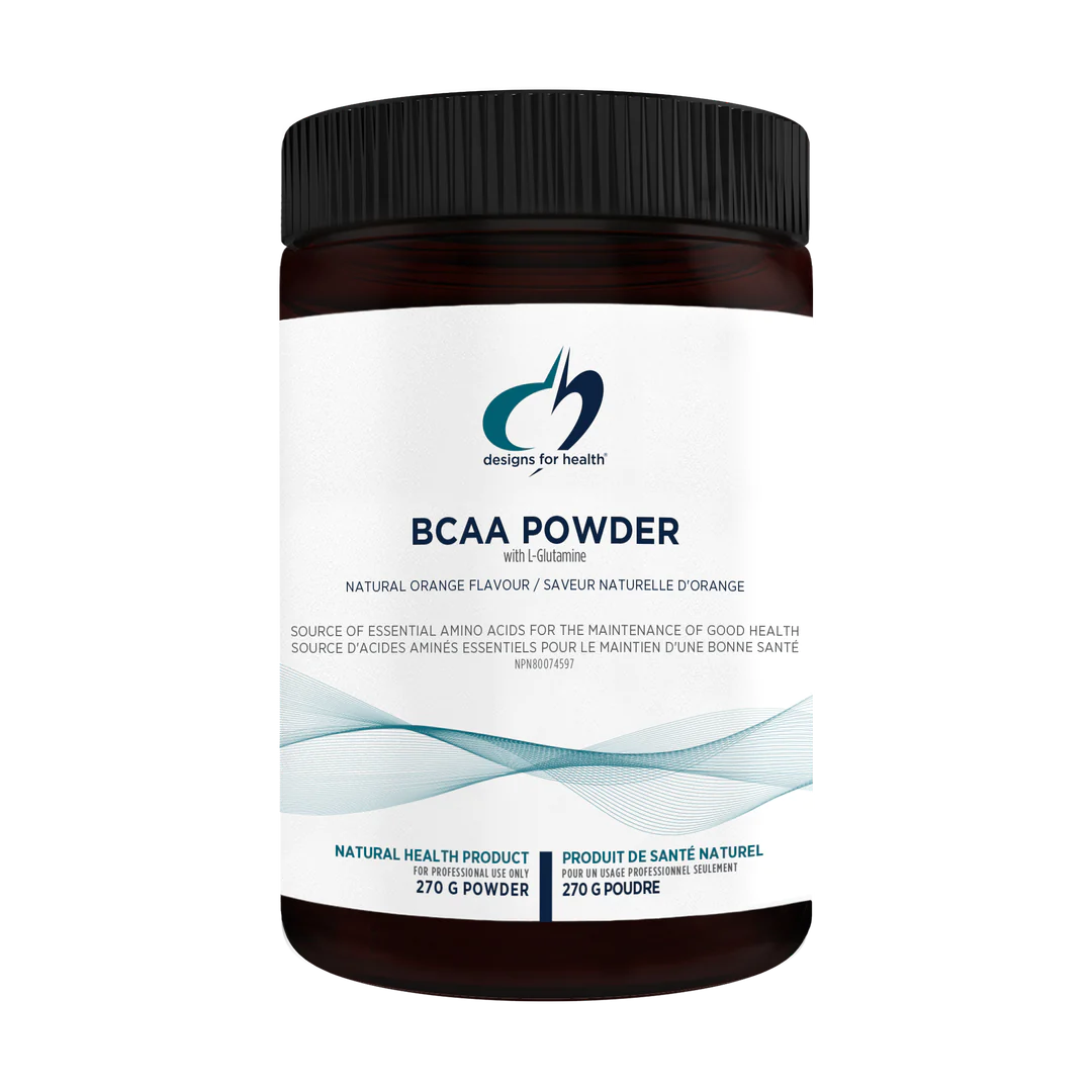 BCAA Powder with L-Glutamine, 270 g , Orange Flavoured Powder, Designs for Health